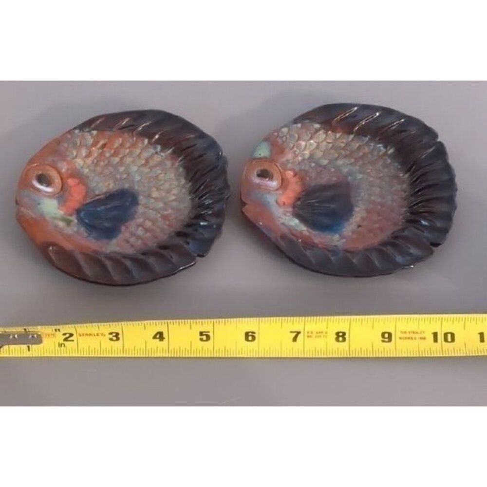 Fish Ceramic Wall Decor Vintage iridescent Art pottery set of 2 - Picture 4 of 6